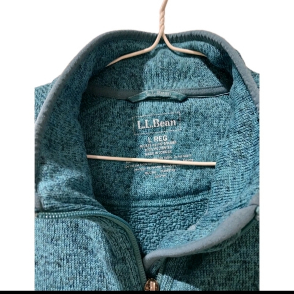 L.L. Bean Women's Marled Blue Knit Mock‎ Neck Hiking Sweater L Full Zip - Picture 2 of 10